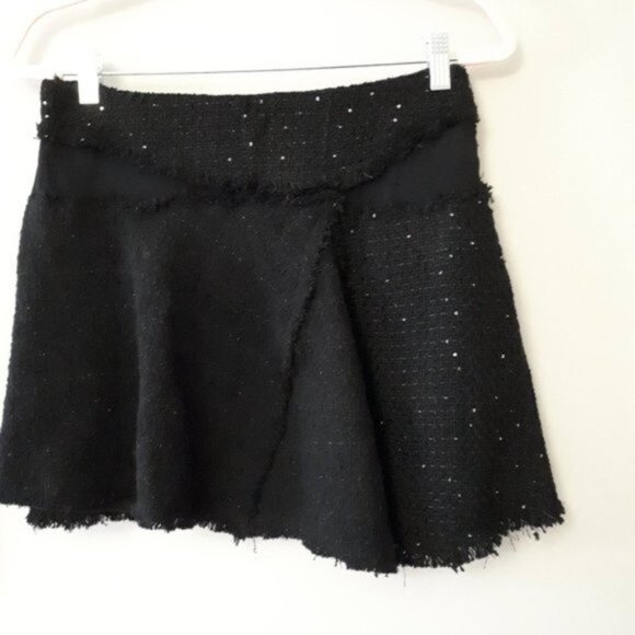 NWT Zara black textured sequin & semi-sheer frayed mini skirt, M - Picture 10 of 13